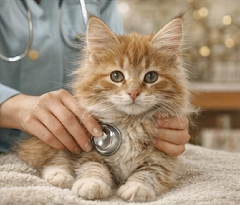jeune maine coon chez le vétérinaire